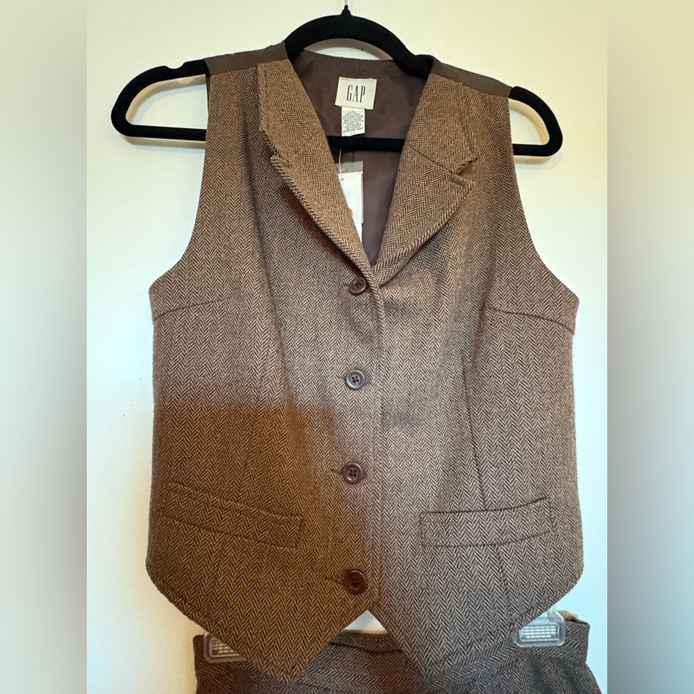 Vintage Gap Brown Tweed Wool Skirt and Vest Set NWT - Picture 3 of 12